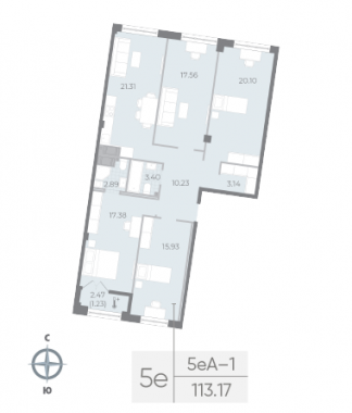 4-комнатная квартира №67 в Neva Residence 1-й корпус: 113.17 м², этаж 6 - купить в Санкт-Петербурге