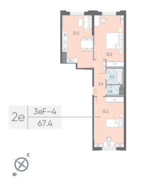 2-комнатная квартира №235 в Цивилизация на Неве 4-й корпус: 67.4 м², этаж 3 - купить в Санкт-Петербурге