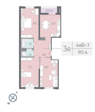 3-комнатная квартира №717 в Цивилизация на Неве 4-й корпус: 90.4 м², этаж 15 - купить в Санкт-Петербурге