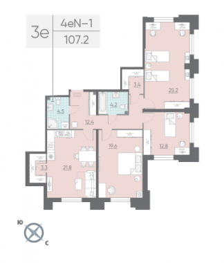 3-комнатная квартира №474 в Цивилизация на Неве 4-й корпус: 107.2 м², этаж 2 - купить в Санкт-Петербурге
