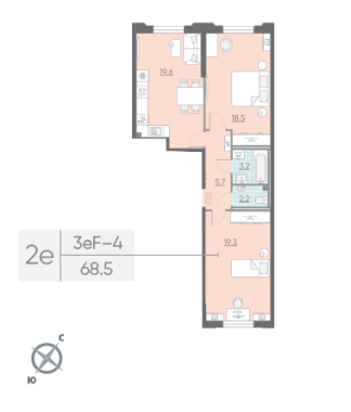 2-комнатная квартира №228 в Цивилизация на Неве 4-й корпус: 68.5 м², этаж 2 - купить в Санкт-Петербурге